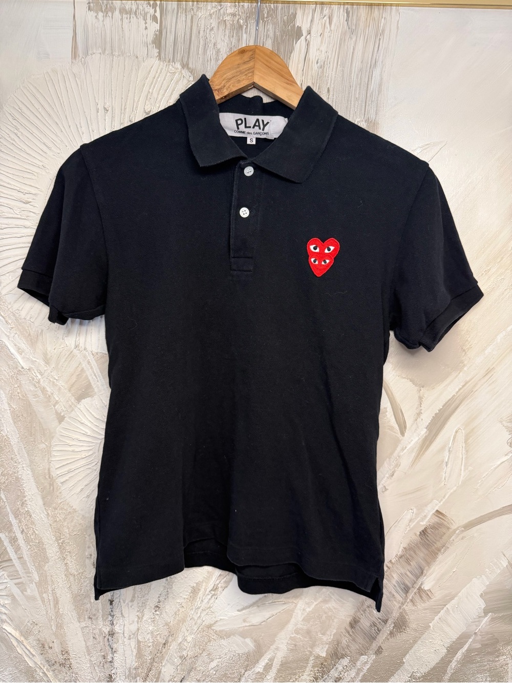 Comme des Garçons PLAY Black Polo with Red Heart Patch AZ - T290 Womens S